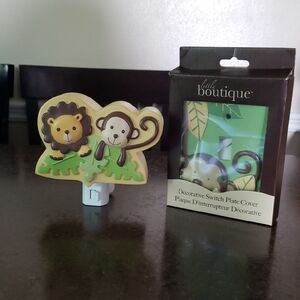 Lambs & Ivy Jungle Safari Express Nursery Monkey Lion Night Light And Wall Plate